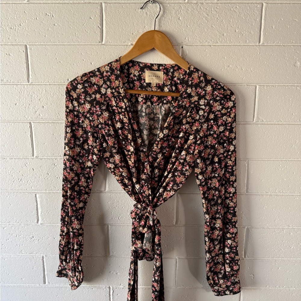 SEZANE Floral Tie-Front Blouse